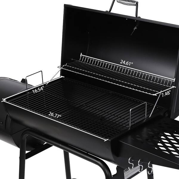 30 in. Smoker Black Barrel Charcoal Grill with Offset Smoker with Cover For Outdoor. Backyard Cooking