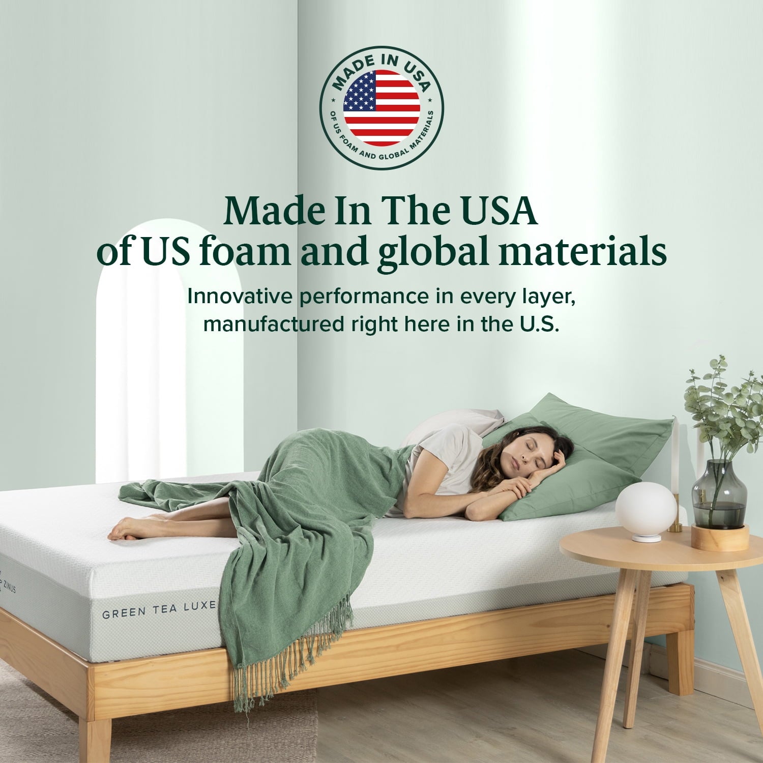 12�� Green Tea Luxe Memory Foam Mattress. Made in the USA of US Foam and Global Materials. Queen