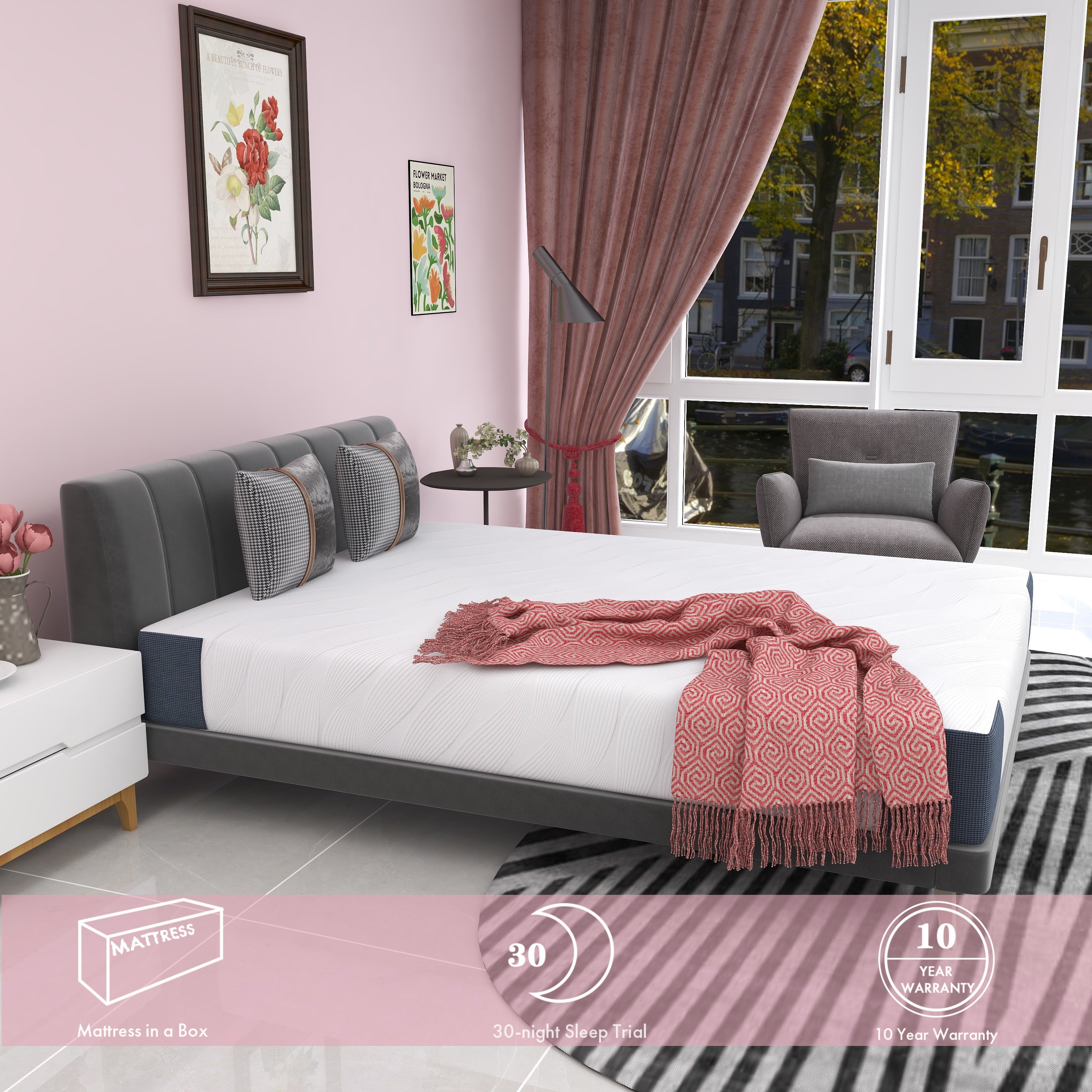 inch Memory Foam & Innerspring Hybrid Mattress. Medium Firm Bed in a Box for Pressure Relief. Queen Mattress