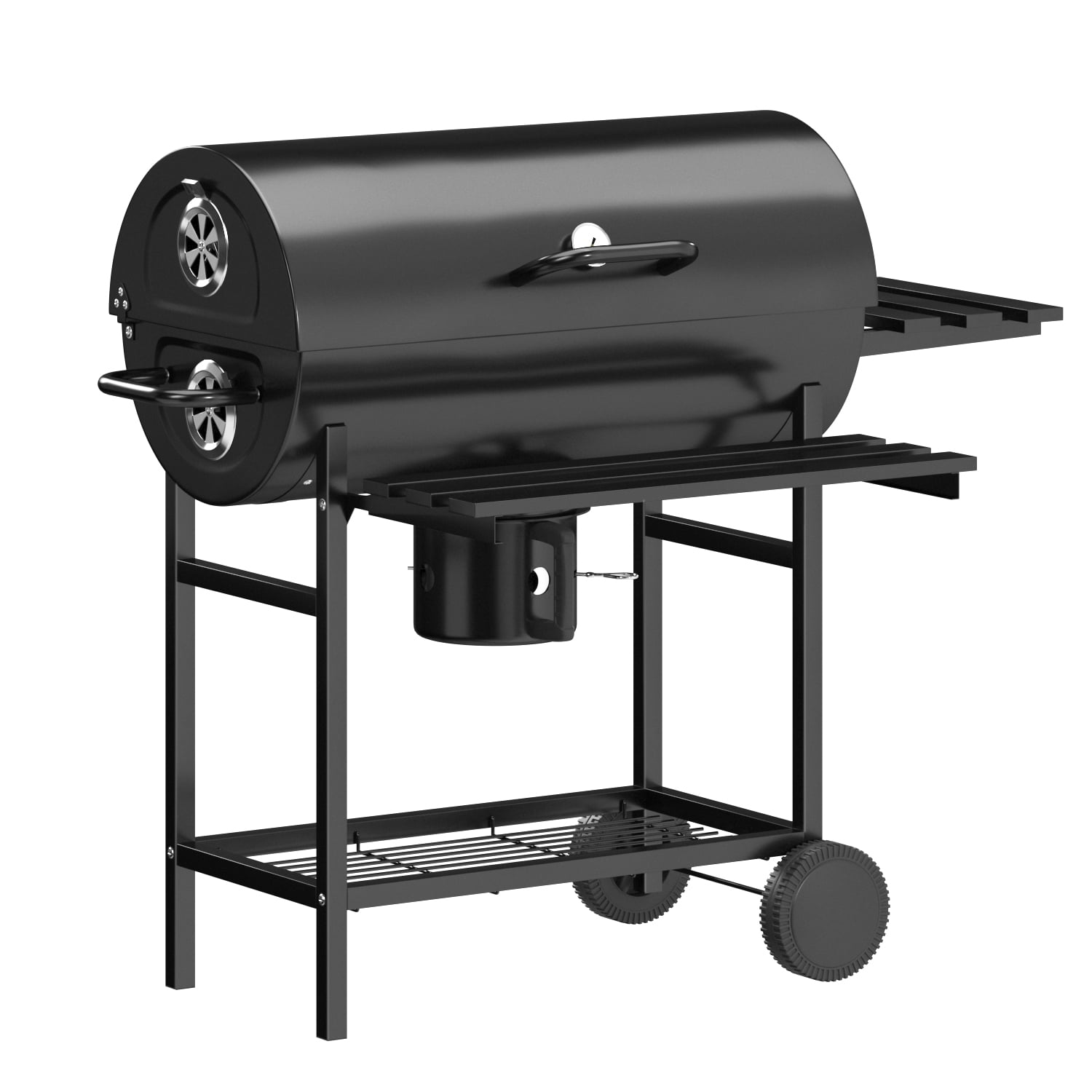 29�� Barrel Outdoor Charcoal Grill with Side Shelf and Wheels. Black