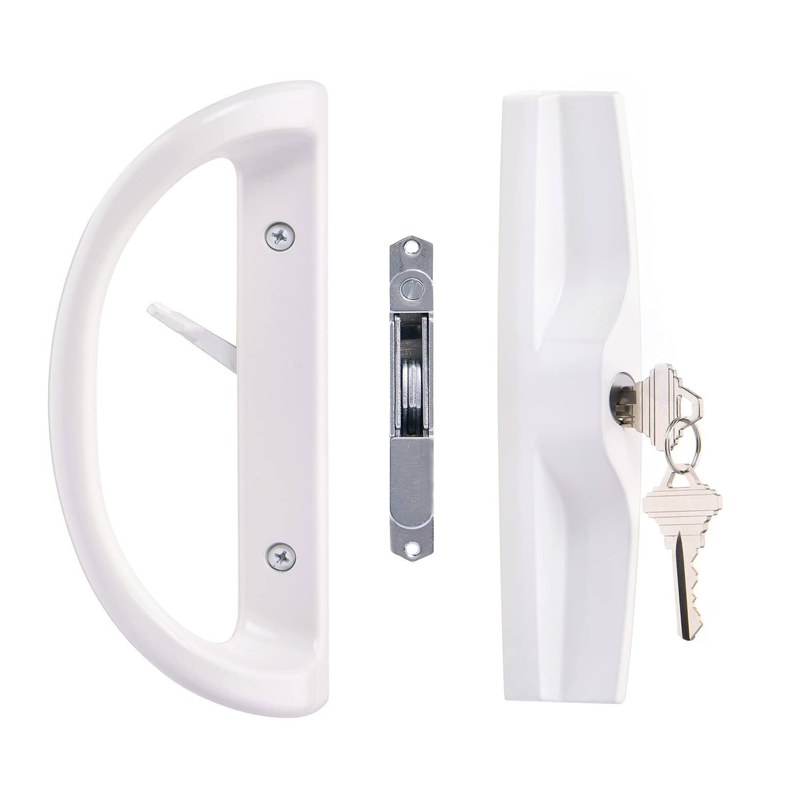 Sliding Patio Door Handle Set with Key Cylinder and Mortise Lock, Full Replacement Handle Lock Set Fits Door Thickness from 1-1/2