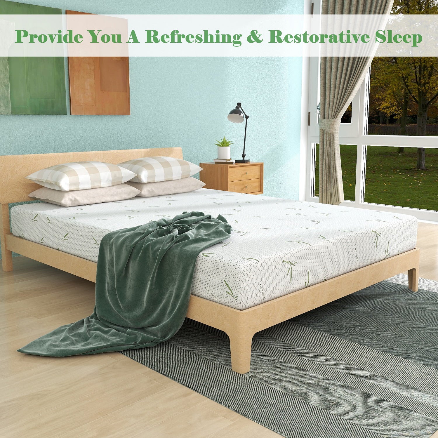 Mattress.Smiaoer 8 inch Memory Foam Mattress Bed in a Box.Medium Firm with Soft Bamboo Cover.Made in USA