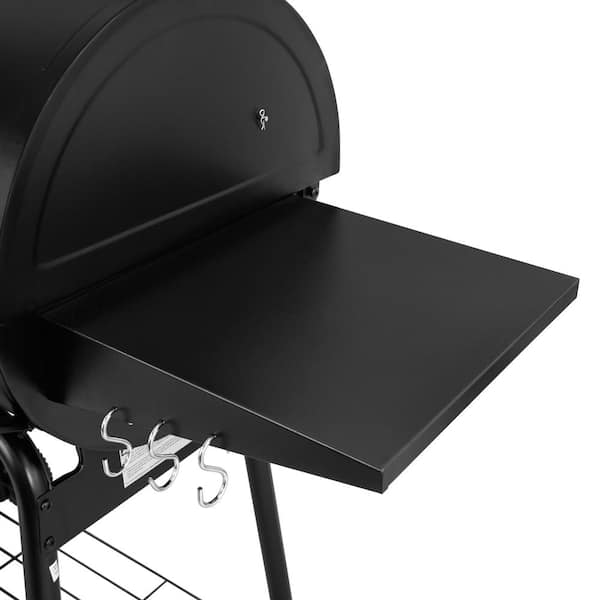 Charcoal Grill in Black with Offset Smoker and Side Table
