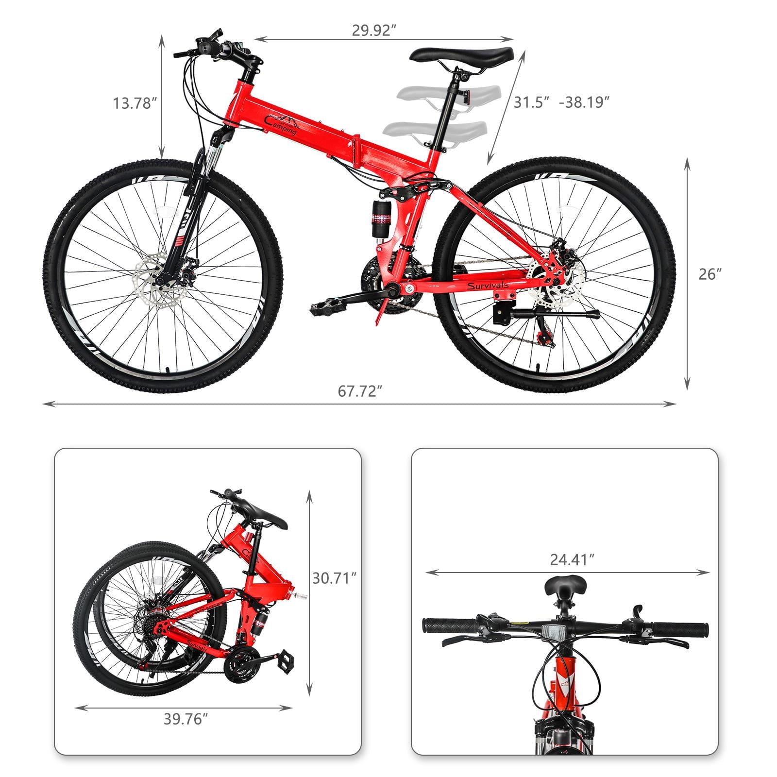 Folding Mountain Bike Shimano 21-Speed. with 26 inch Wheels. Red
