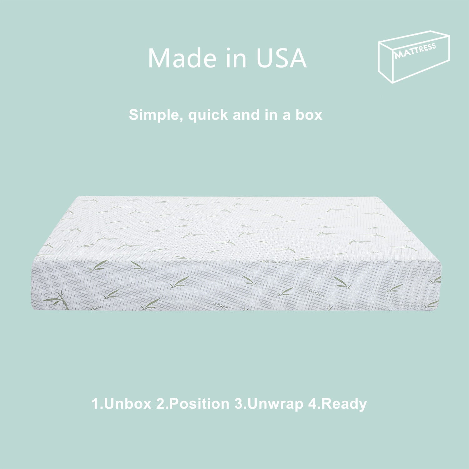 Mattress.Smiaoer 8 inch Memory Foam Mattress Bed in a Box.Medium Firm with Soft Bamboo Cover.Made in USA