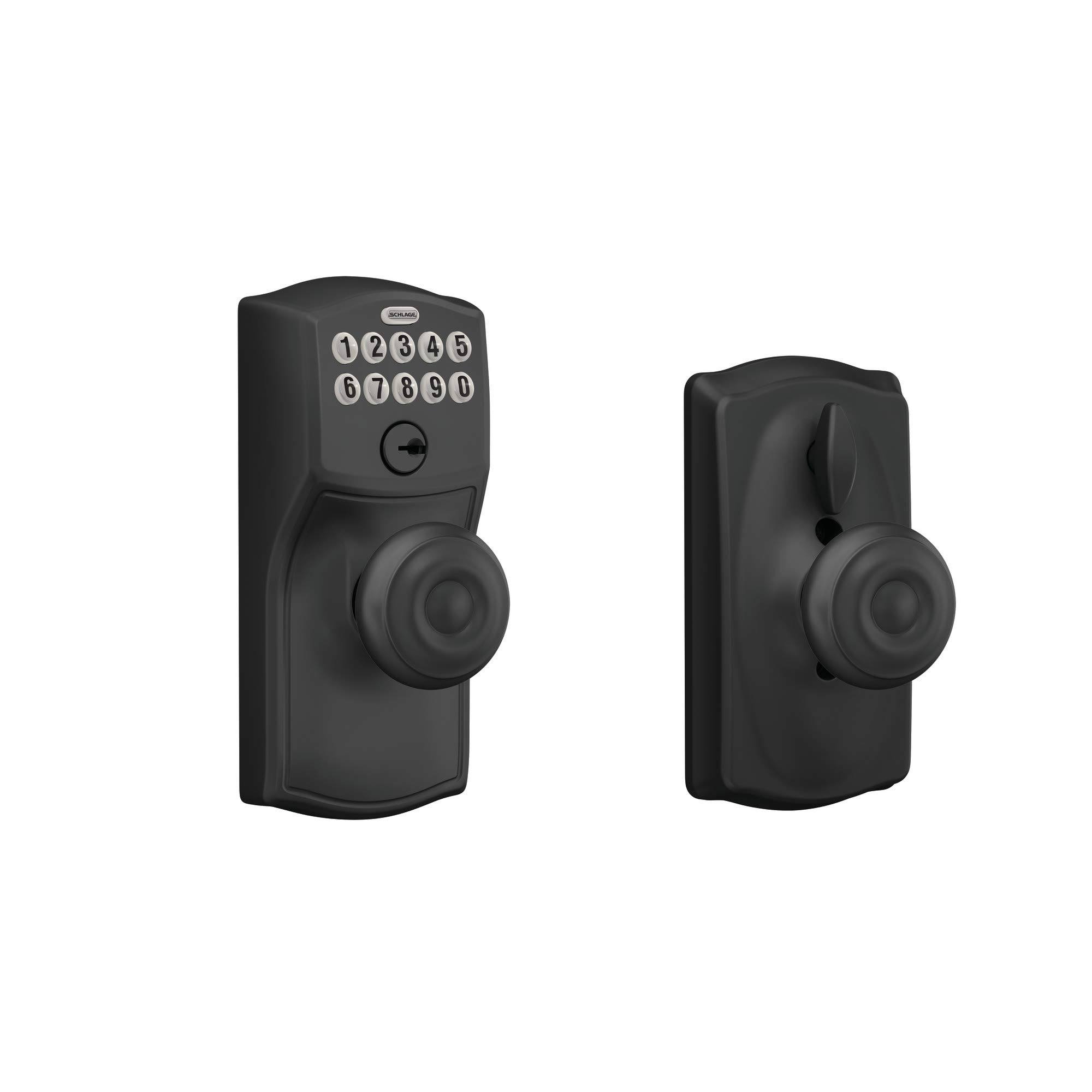 Schlage FE595-CAM-GEO Camelot Keypad Entry with Flex-Lock Door Knob - Matte Black