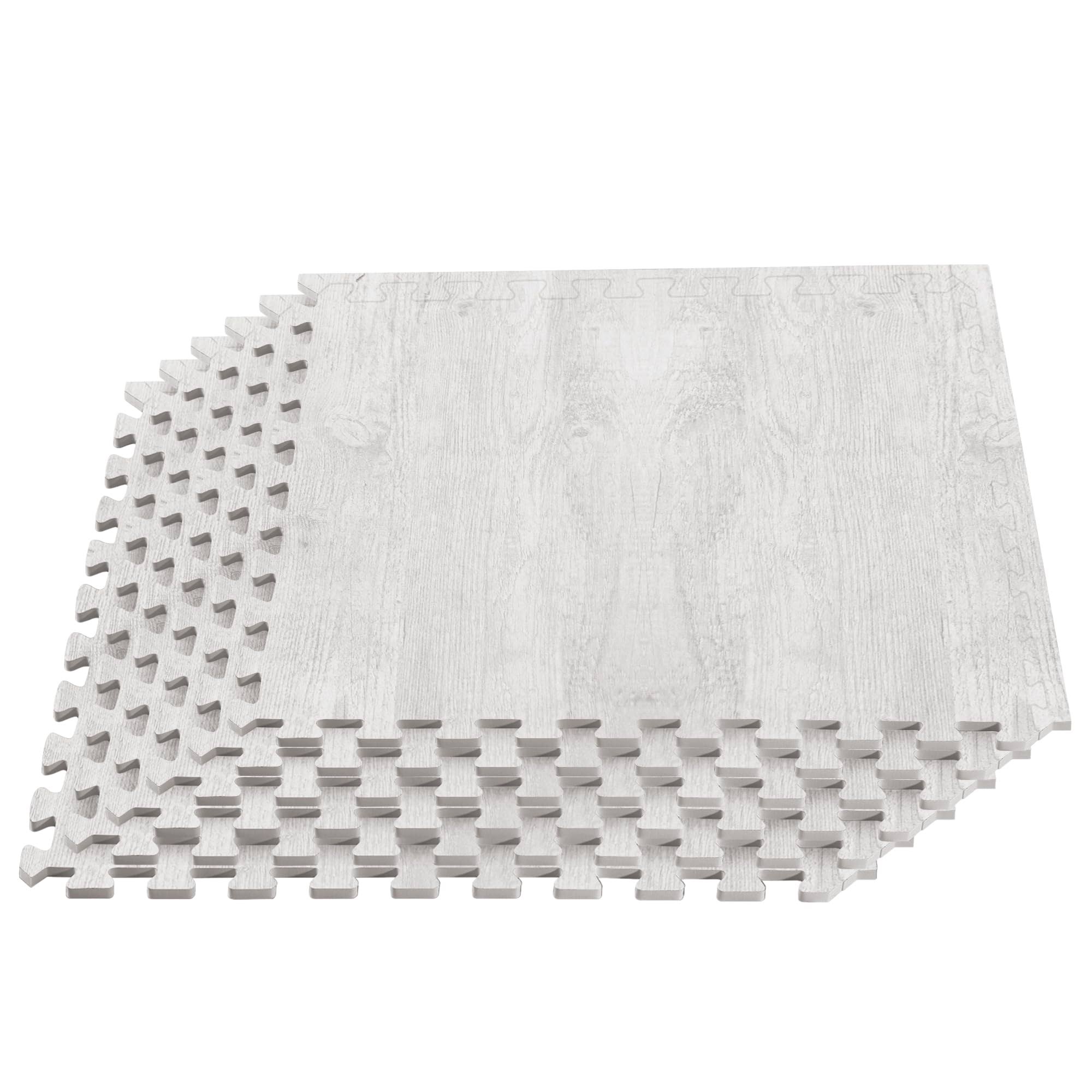 We Sell Mats Forest Floor Farmhouse Collection 3/8 inch Thick Printed Wood Grain Mats, 24 in x 24 in, Porch Post White