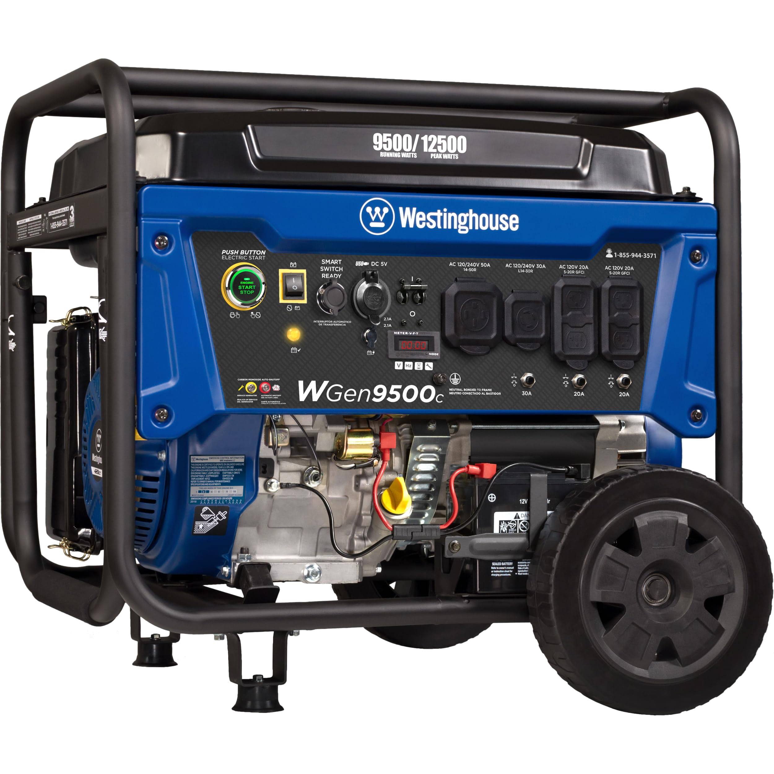 Westinghouse 12.500W Remote Electric Start Portable GAS Generator with Co Sensor-Instock