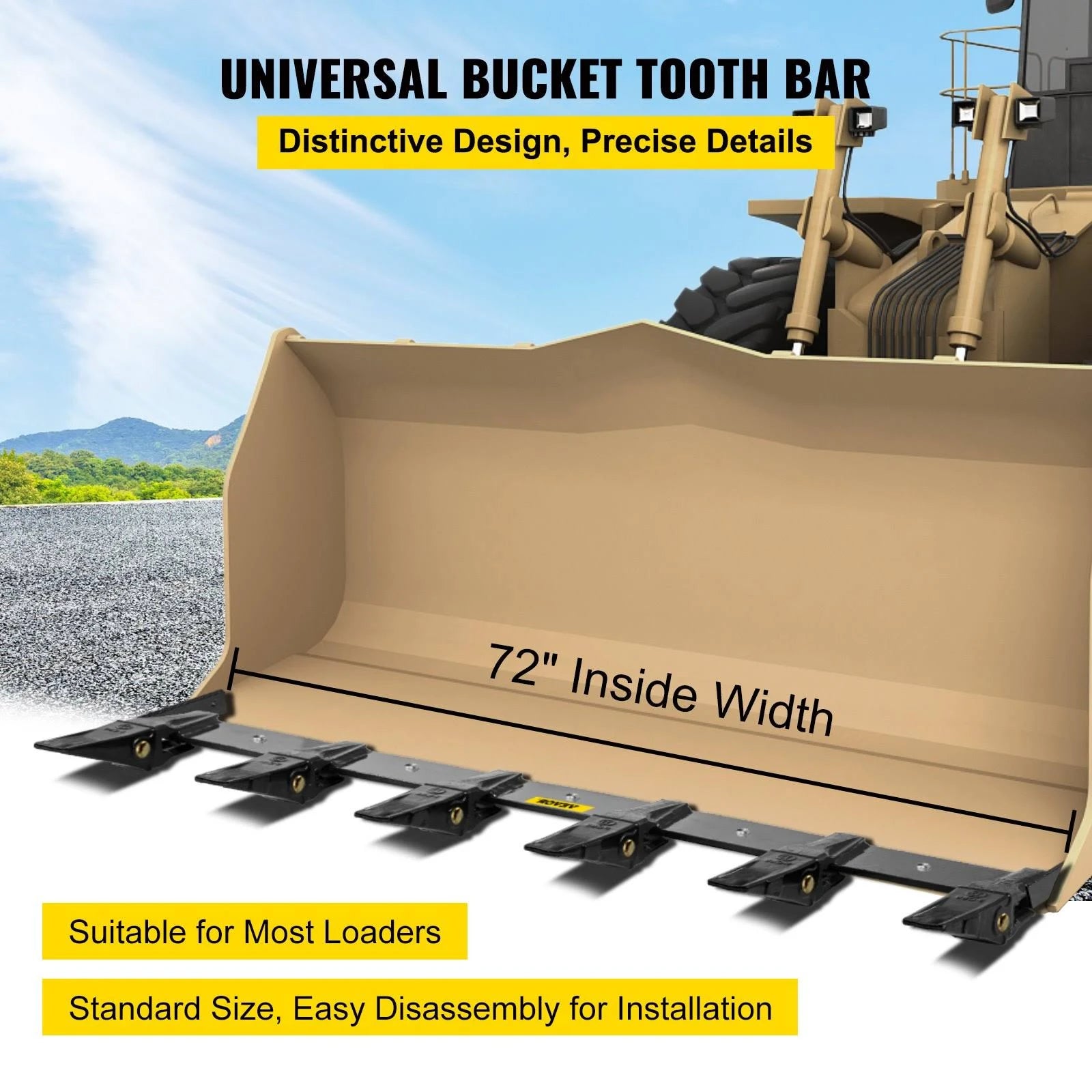 VEVOR Bucket Tooth Bar 48'' Inside Bucket Width Tractor Bucket Teeth 9.84'' Teeth Space Tooth Bar for Loader Bucket 23TF Bolt on Tooth Bucket - MadeInUSA