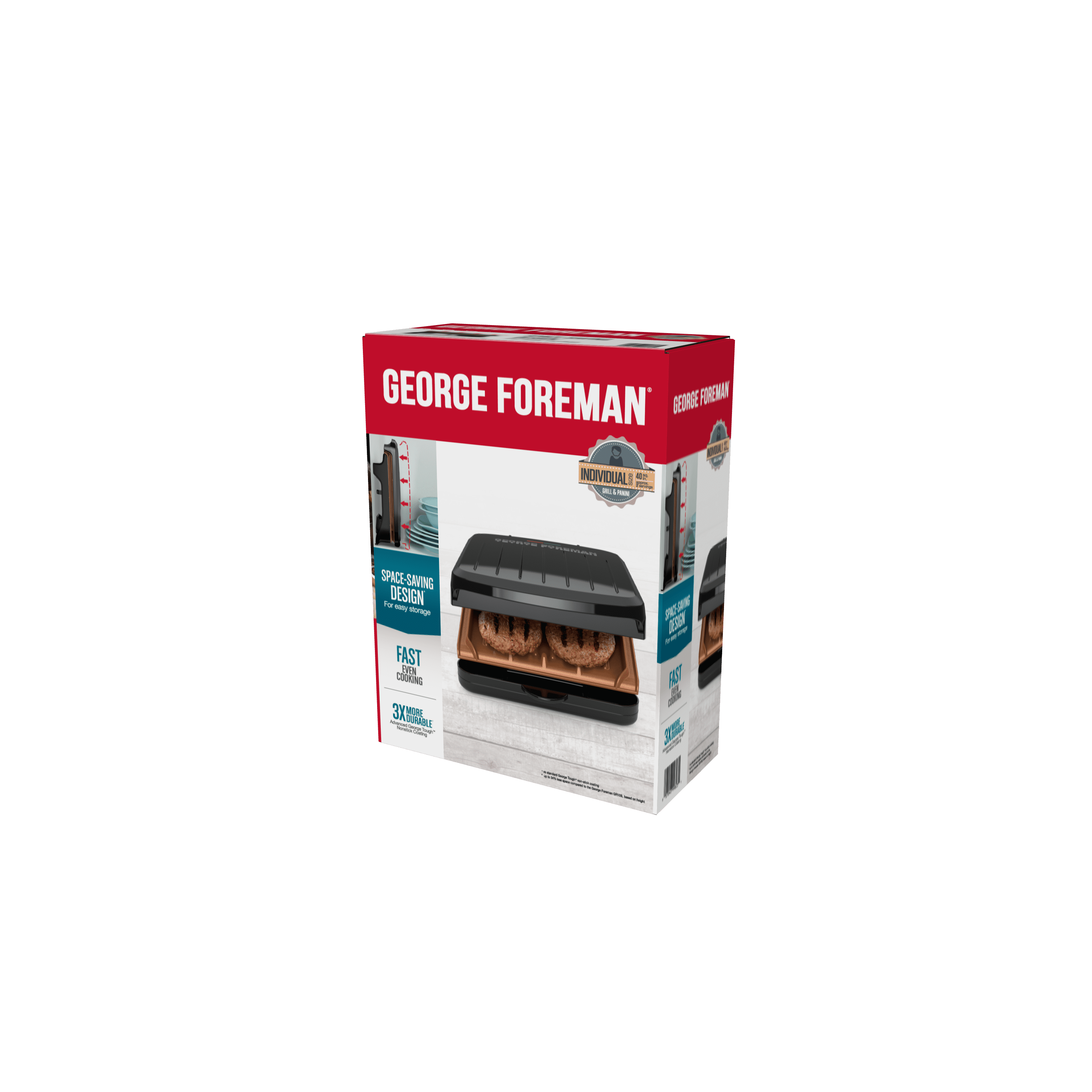 Foreman Electric Indoor Grill and Panini Press. Black with Copper Plates. Serves 2. Classic Plate. GRS040-Series
