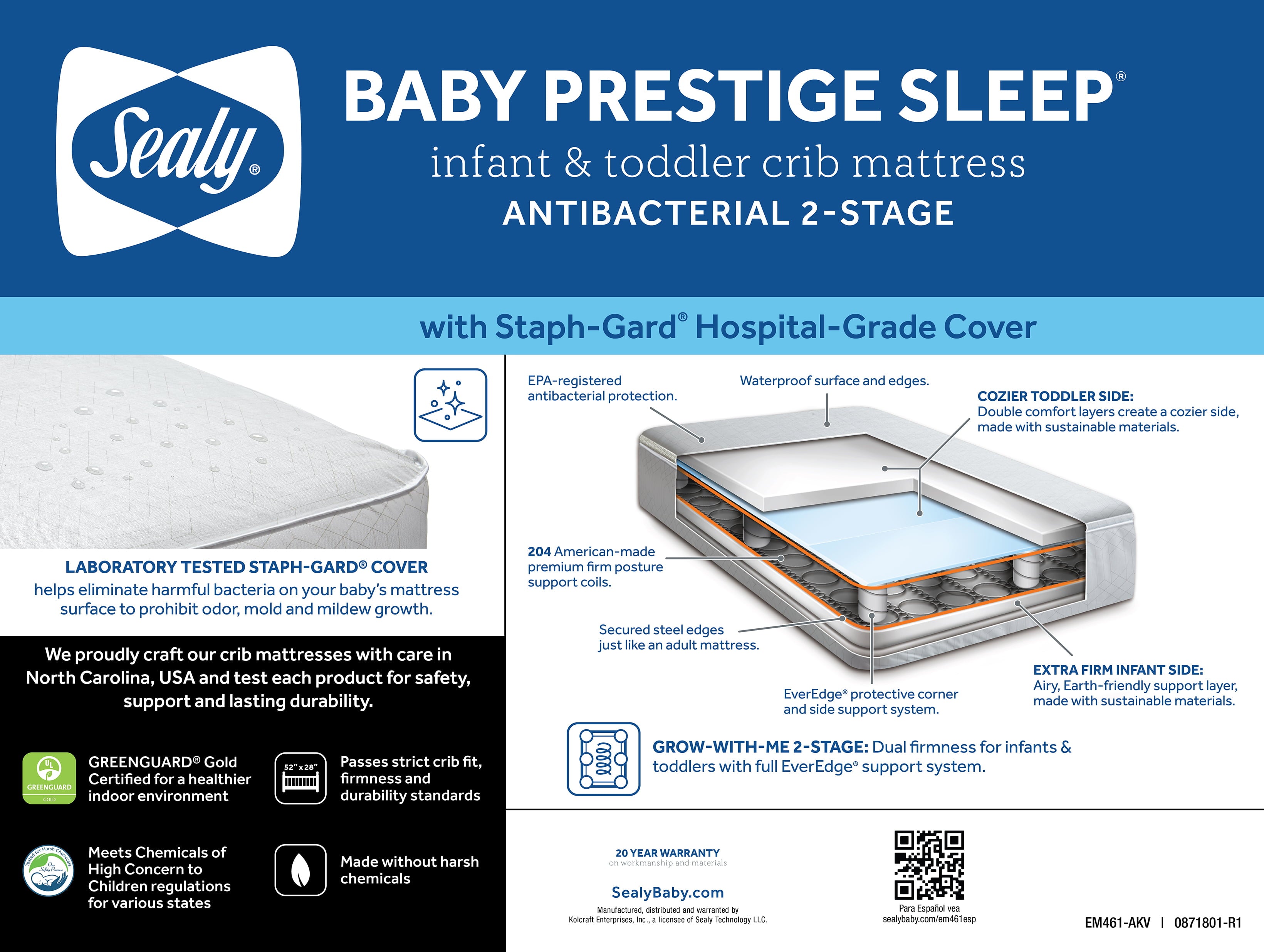 Baby Prestige Sleep Ultra-Premium 2-Stage Antibacterial. 204 Coil. Crib & Toddler Mattress