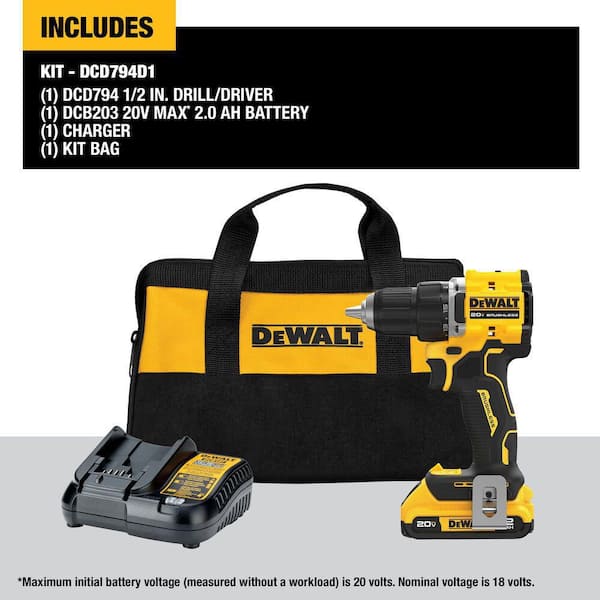 ATOMIC 20-Volt Lithium-Ion Cordless Compact 1/2 in. Drill/Driver Kit with 2.0Ah Battery. Charger and Bag