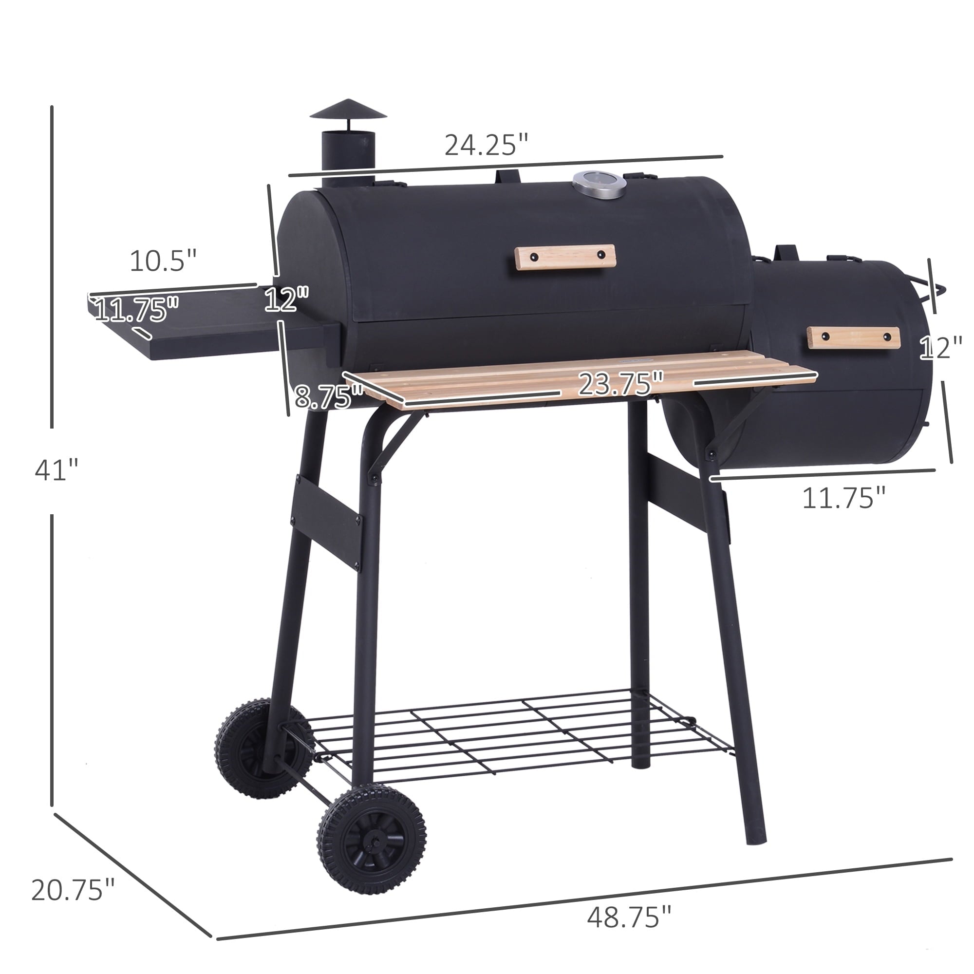 48 Steel Portable Backyard Charcoal BBQ Grill and Offset Smoker Combo