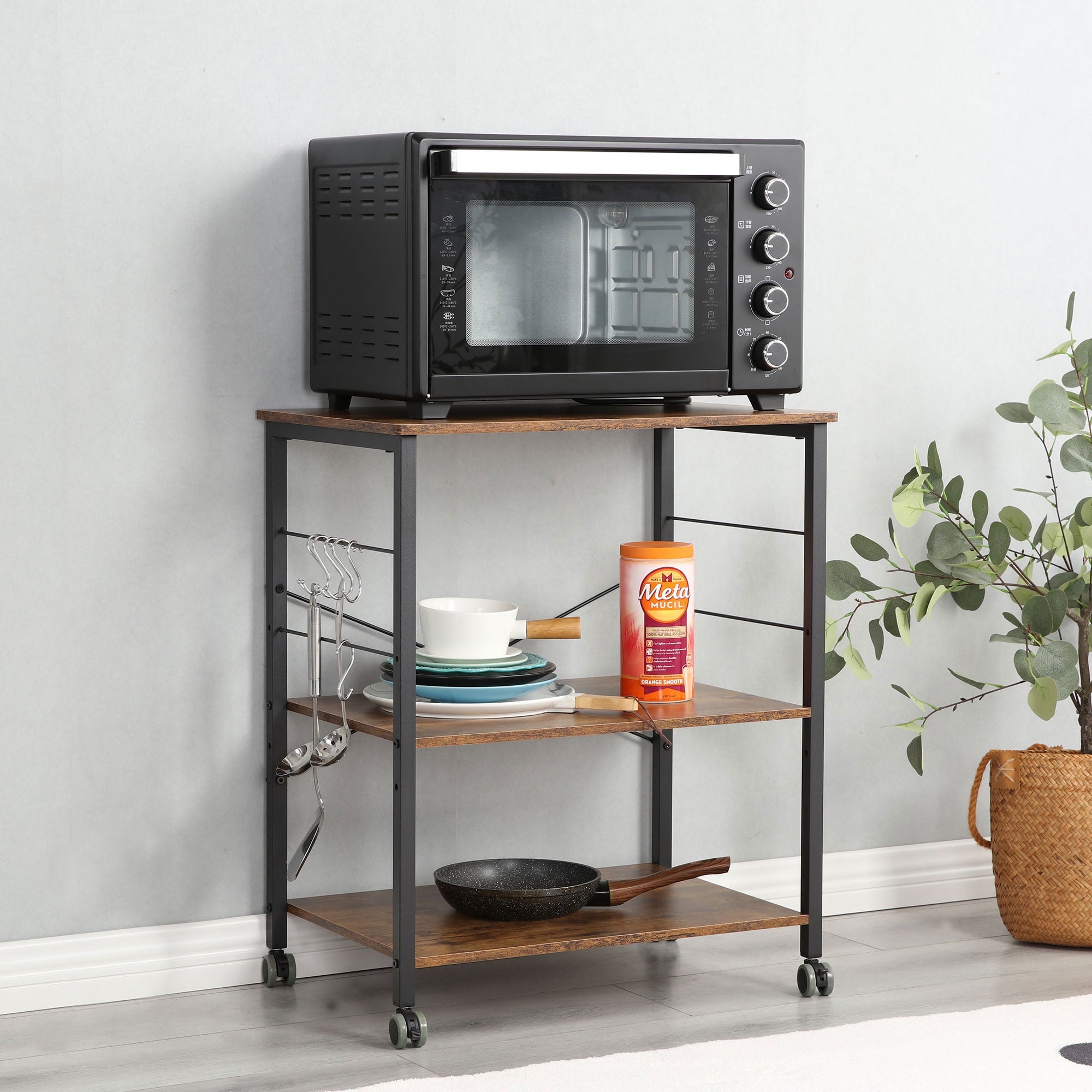 Baker's Rack 23.6 Inch Utility 3 Tier Microwave Stand. Rustic Brown