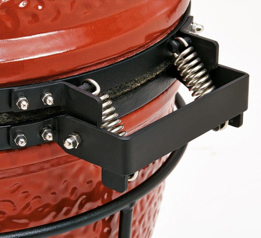 Jr. 13.5 in. Portable Charcoal Grill in Red with Cast Iron Cart. Heat Deflectors and Ash Tool
