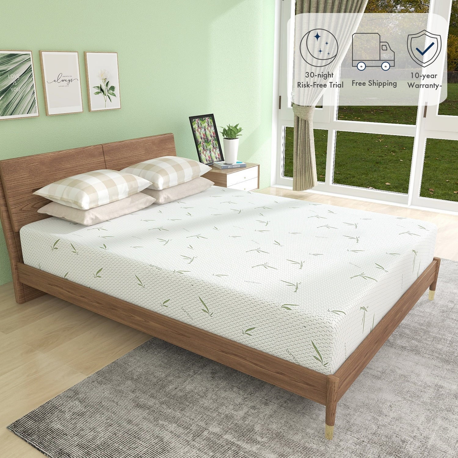 Mattress. 10 inch Memory Foam Mattress Bed in a Box.with Green Tea Cooling Gel. Made in USA