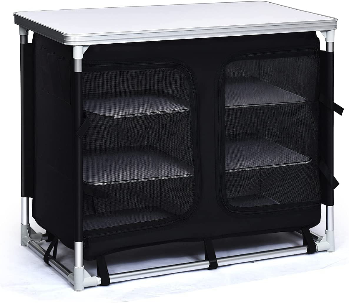 Cook Table Kitchen Station with Storage Organizer and Carrying Bag. for BBQ Party. Picnics. Backyards. Tailgating. Portable. Black