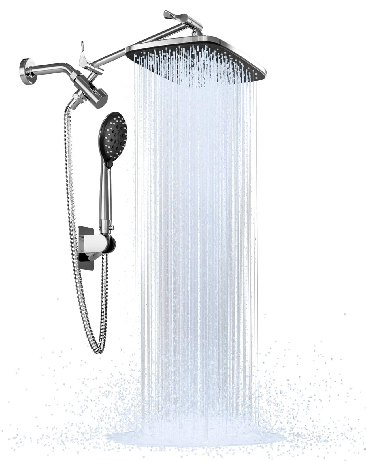 Veken 12 inch High Pressure Rain Shower Head Combo with Extension Arm- Wide Rainfall Showerhead with 5 Handheld Water Spray - Adjustable Dual SHC5V201