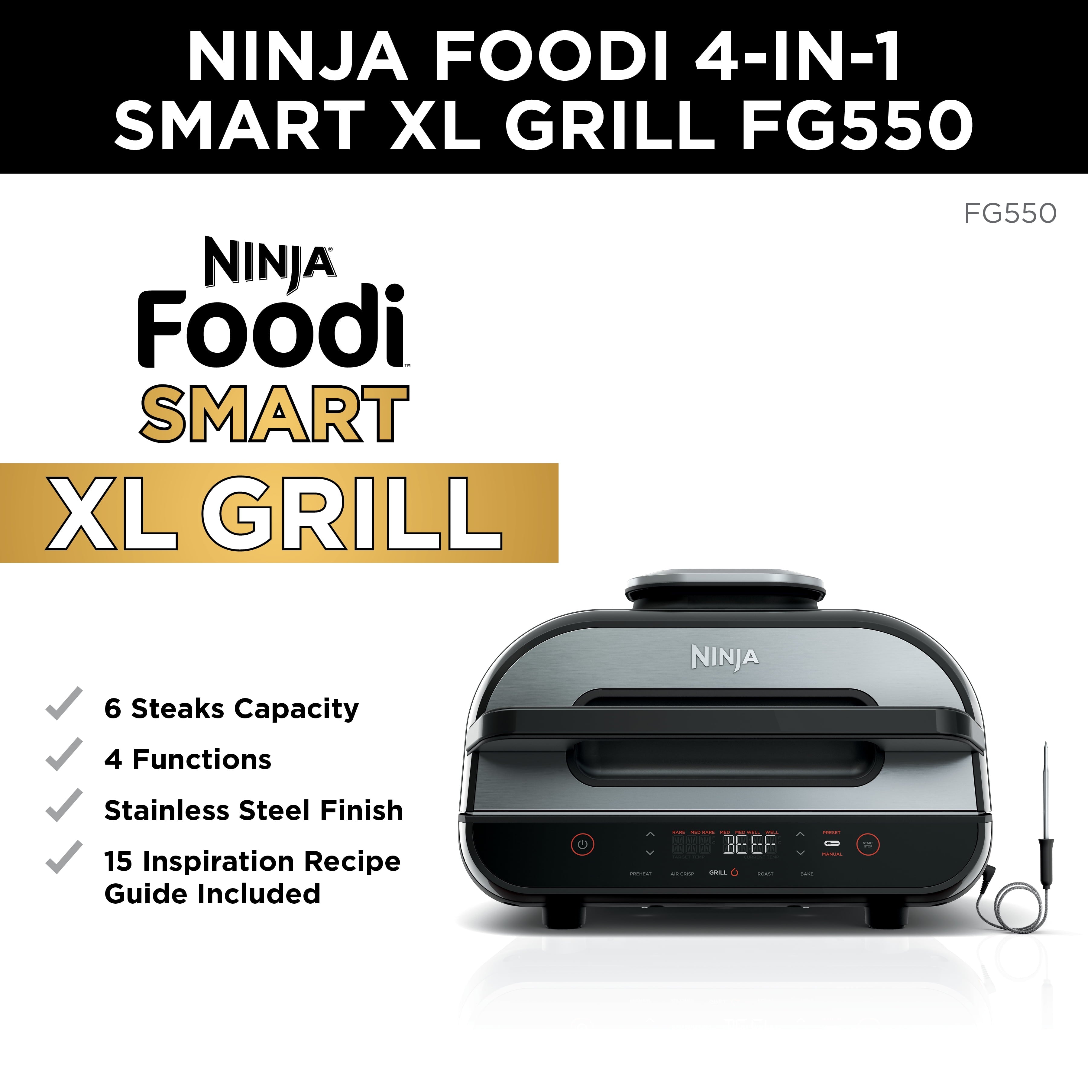 Foodi Smart XL 4-in-1 Indoor Grill with 4-Quart Air Fryer. Roast. Bake. and Smart Cook System. FG550