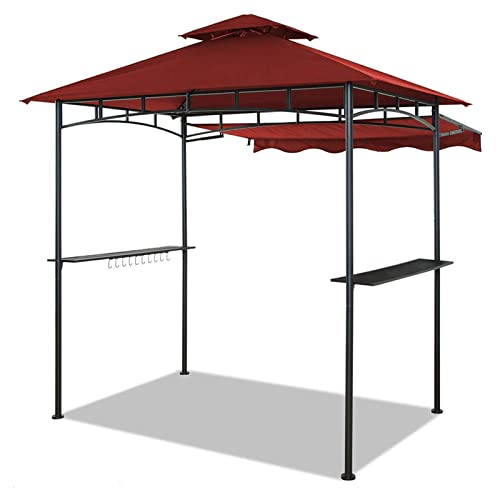 Double Tiered Grill Gazebo 11X 5. Outdoor BBQ Patio Canopy Tent with Stretchable Side Awning