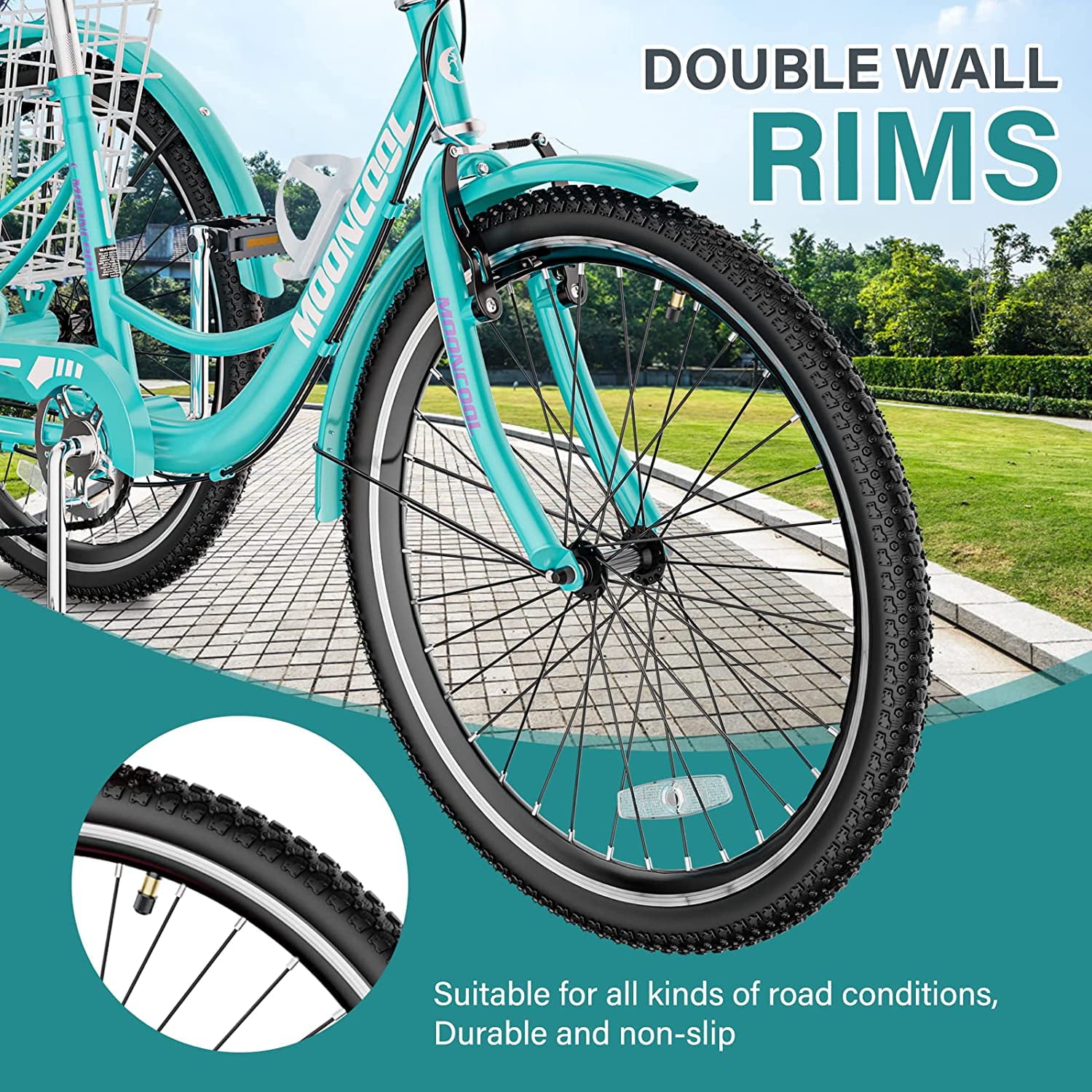 Adult Tricycle 20/24/26 inch 7 Speed. Three Wheel Bicycle for Adult. Trike Cruiser W/ Tools & Big Basket for Exercise Shopping Picnic Outdoor Activities