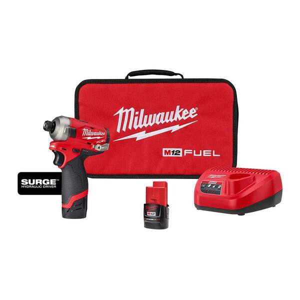 M12 FUEL SURGE 12V Lithium-Ion Brushless Cordless 1/4 in. Hex Impact Driver Compact Kit w/Two 2.0Ah Batteries. Bag