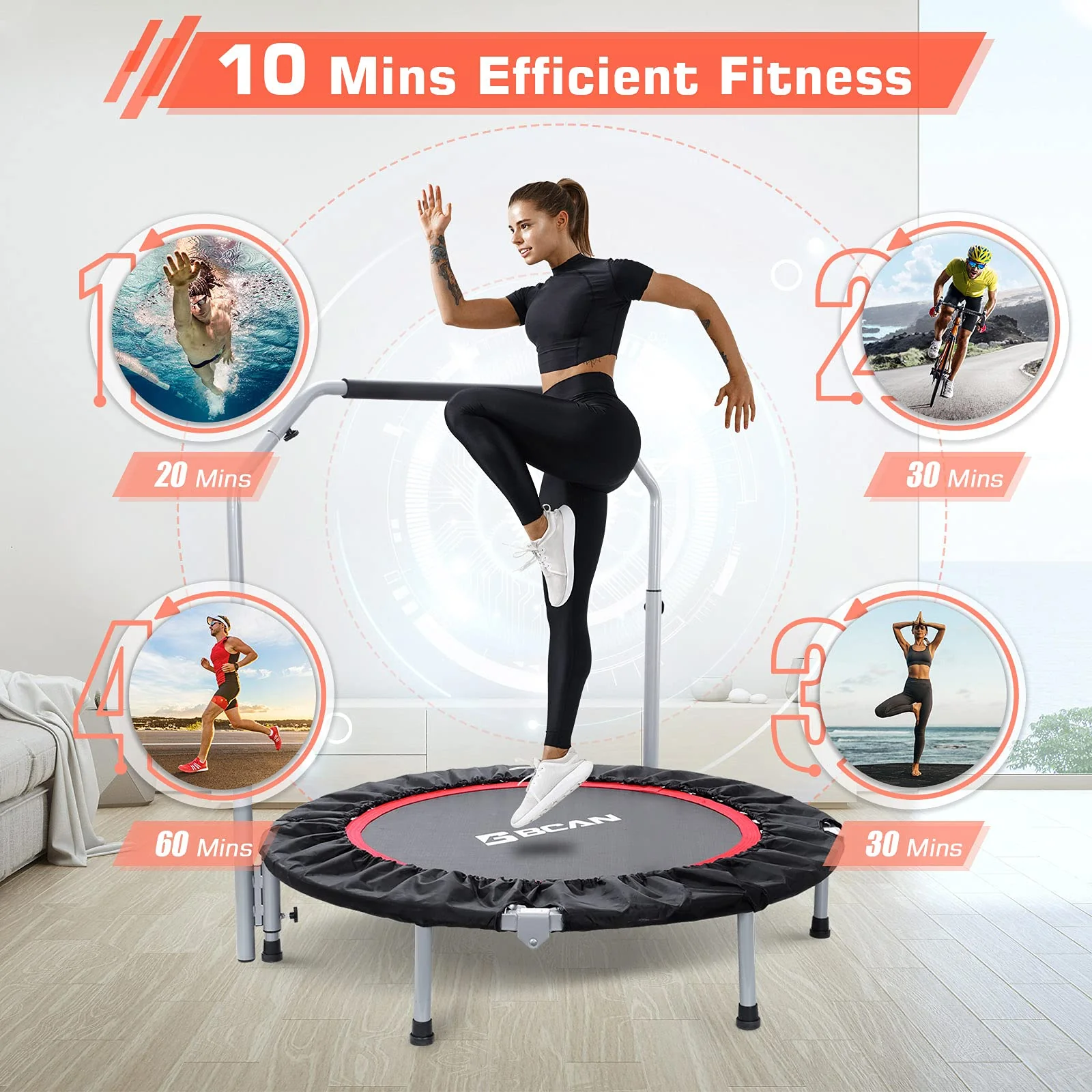 BCAN 40 Foldable Mini Trampoline with Adjustable Foam Handle