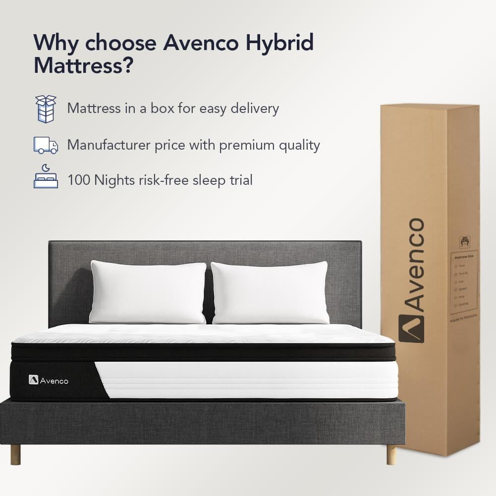 Queen Size Hybrid Mattress. 12-Inch Mattress in a Box. Pocketed Innerspring and Memory Foam Mattress. Medium Firm with Pillow Top. Supportive