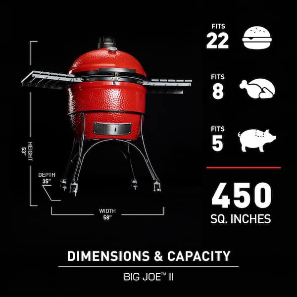Big Joe II 24 in. Charcoal Grill in Red with Cart. Side Shelves. Grate Gripper. and Ash Tool