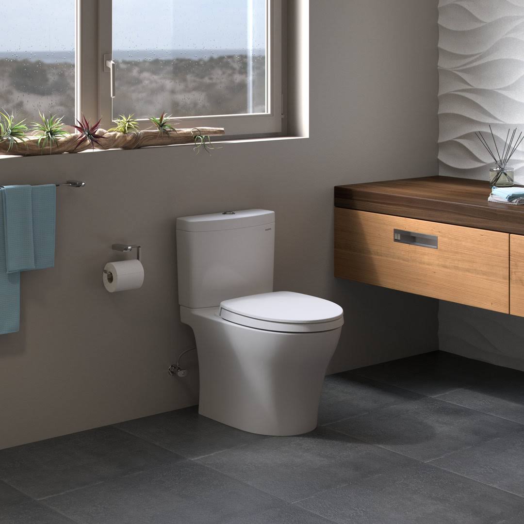 Toto MS446124CEMGN#11 Aquia IV Washlet+ Two-Piece Elongated Dual Flush 1.28 and 0.9 GPF Toilet with CeFiONtect , Colonial White