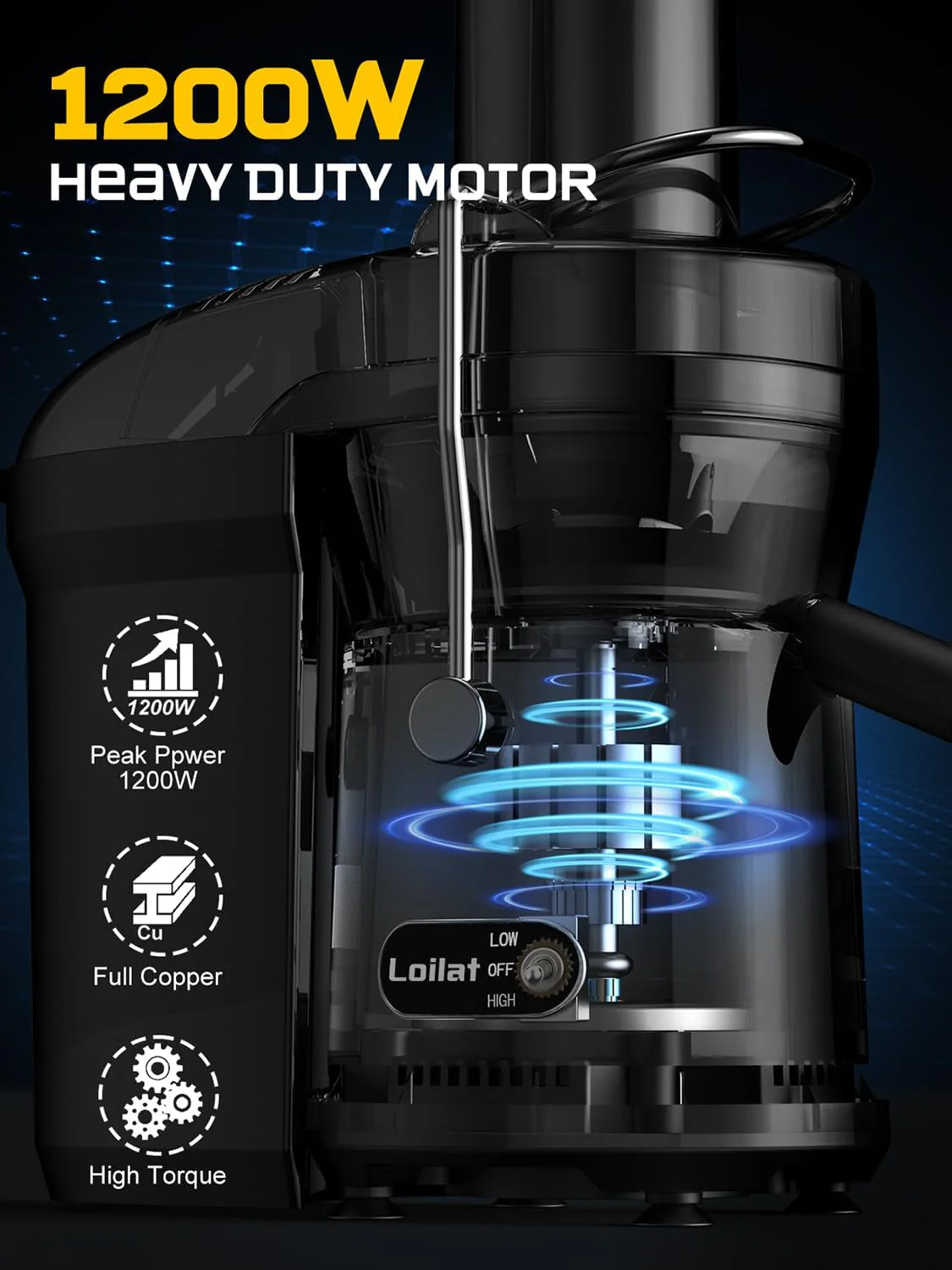 Loilat 1200W Juicer Machine with 3 Feed Chute