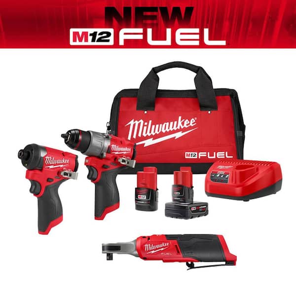 M12 FUEL 12-Volt Lithium-Ion Cordless Hammer Drill/Impact Driver/3/8 in. Ratchet Combo Kit (3-Tool)
