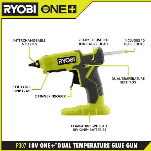ONE+ 18V Cordless 2- Tool Combo Kit with Rotary Tool Station. Dual Temperature Glue Gun. 2.0 Ah Battery and Charger