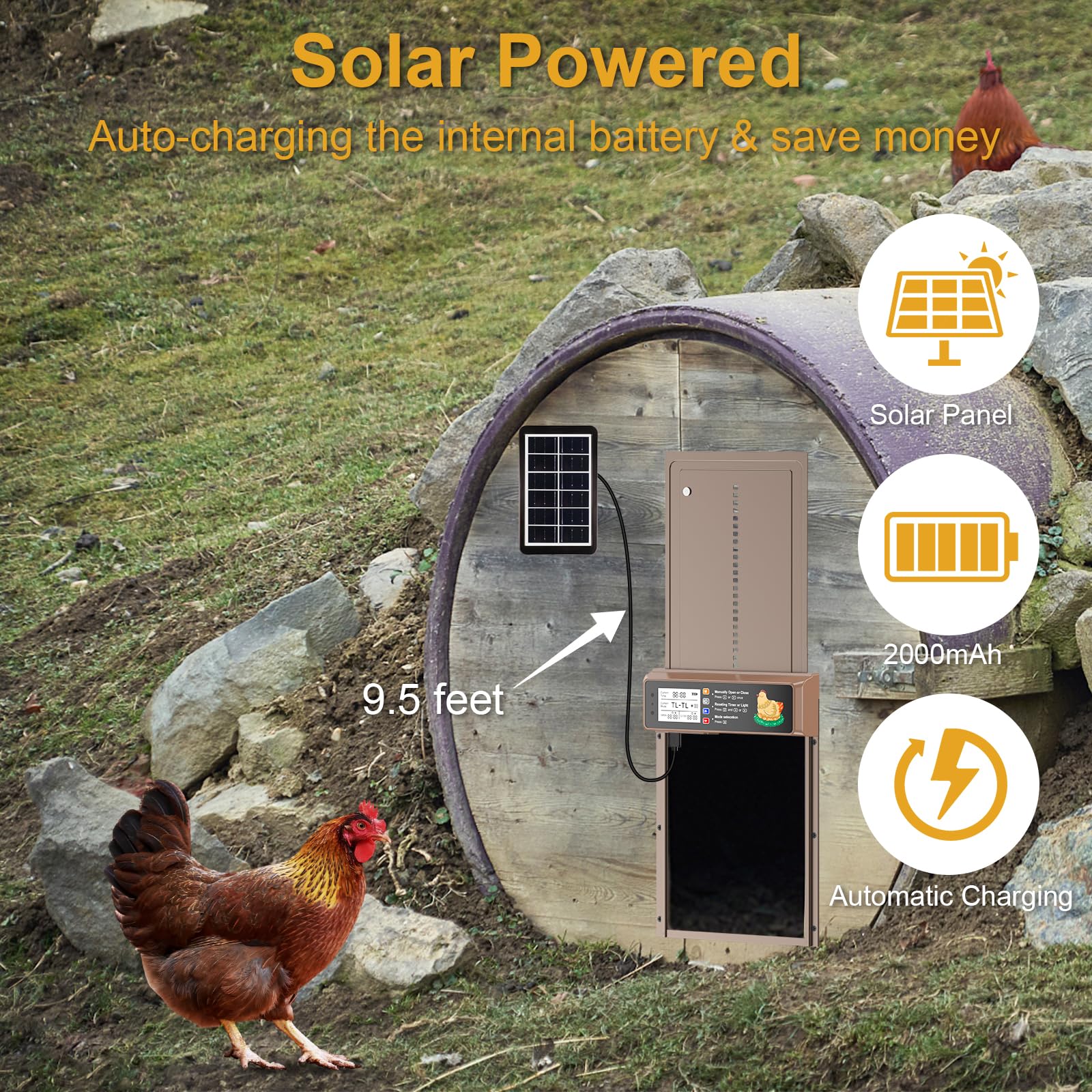 NyPots Automatic Chicken Coop Door Solar Powered