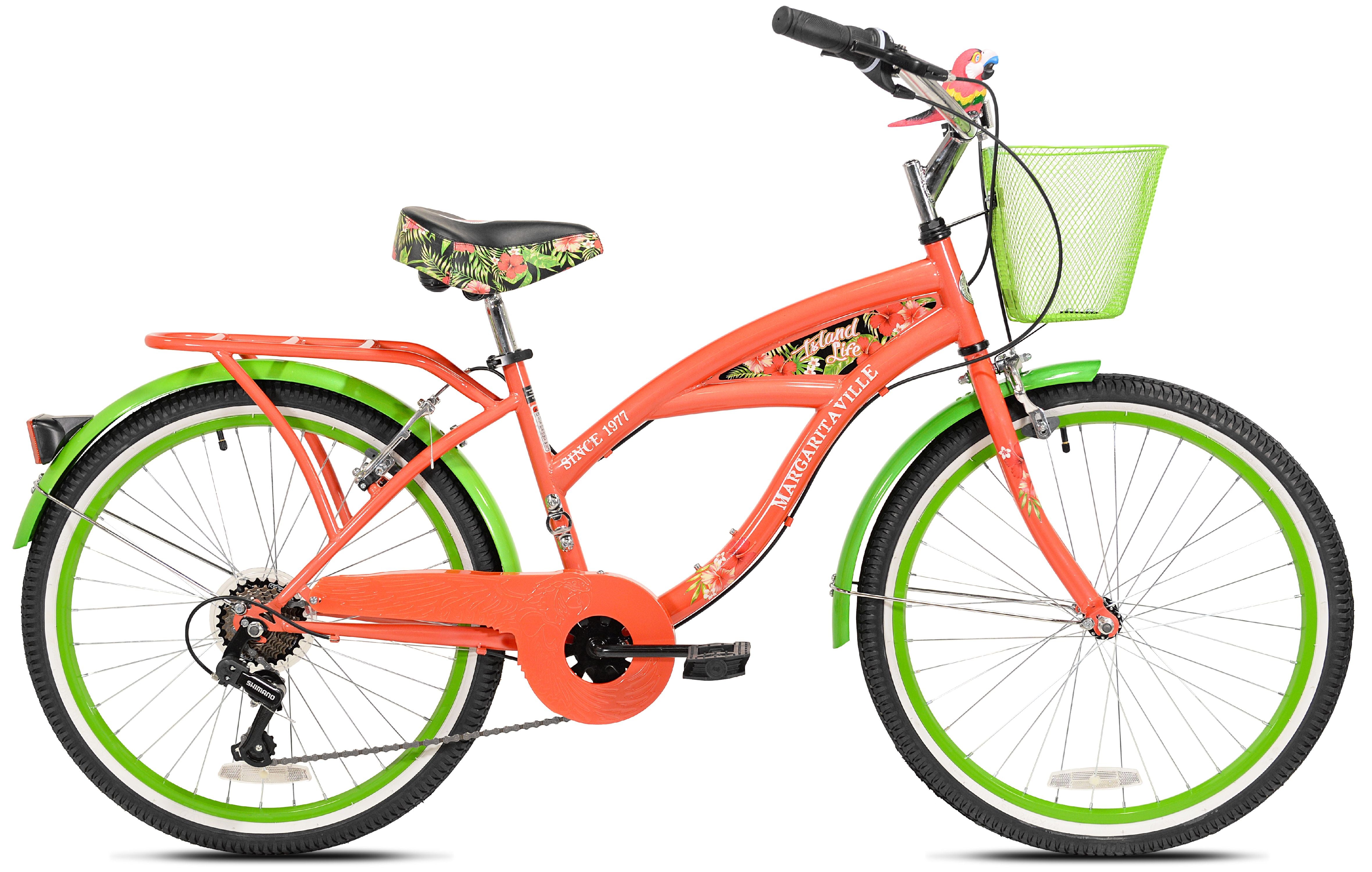 24 Island Life Multi Speed Girl's Bike. Coral/Green