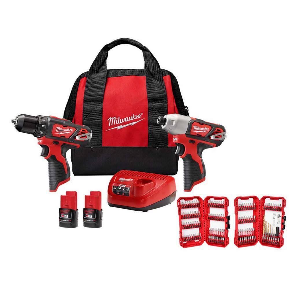 Milwaukee M12 12-Volt Lithium-Ion Cordless 2-Tool Combo Kit w/SHOCKWAVE Impact Duty Alloy Steel Screw Driver Bit Set (120-Piece)