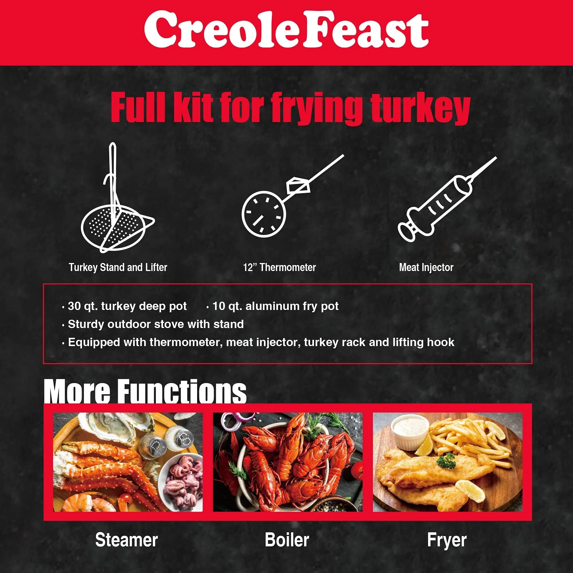 CreoleFeast Fish Fryer Boiler Steamer Set for Outdoor