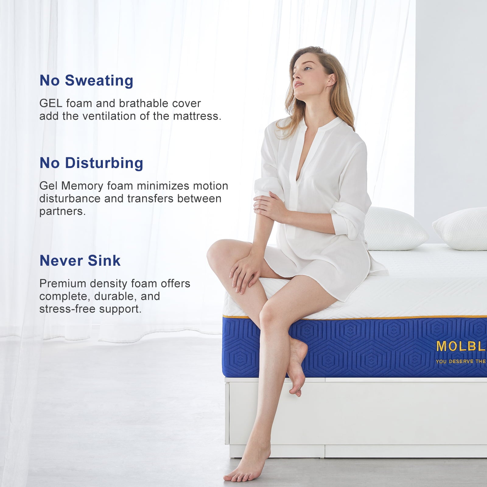 Mattress.Molblly 12 Inch Cooling-Gel Memory Foam Mattress in a Box.Medium Plush