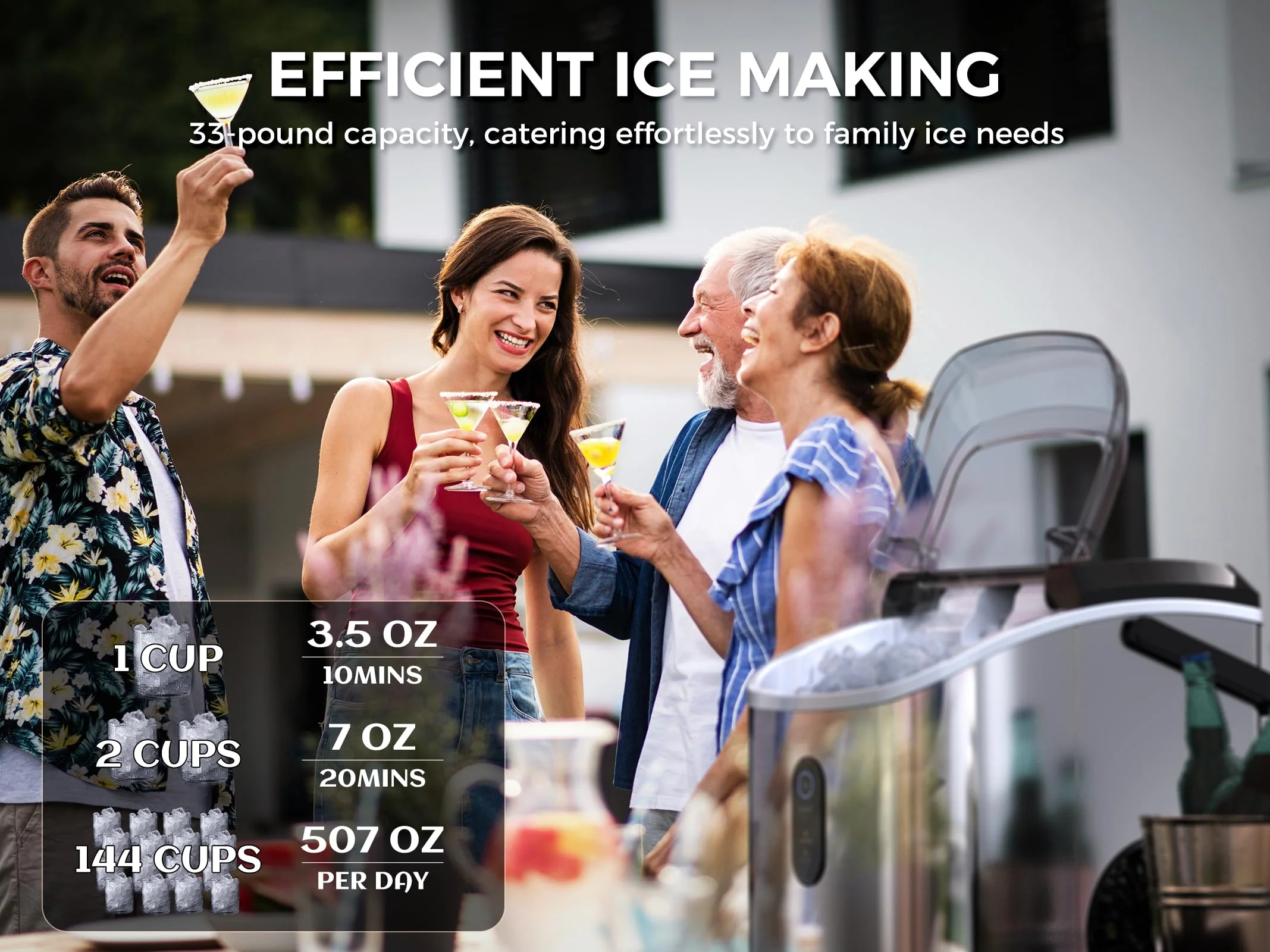 ecozy Nugget Ice Maker Countertop. 33 lbs Daily Output