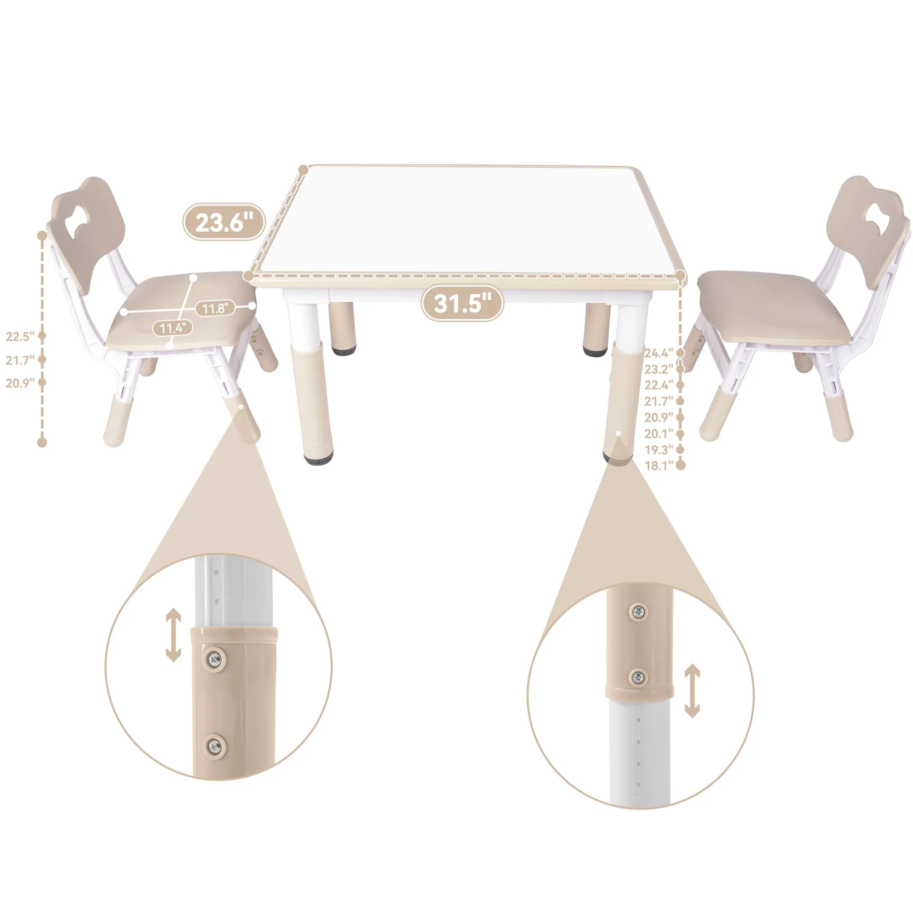 DOREROOM Adjustable Toddler Table and Chair Set