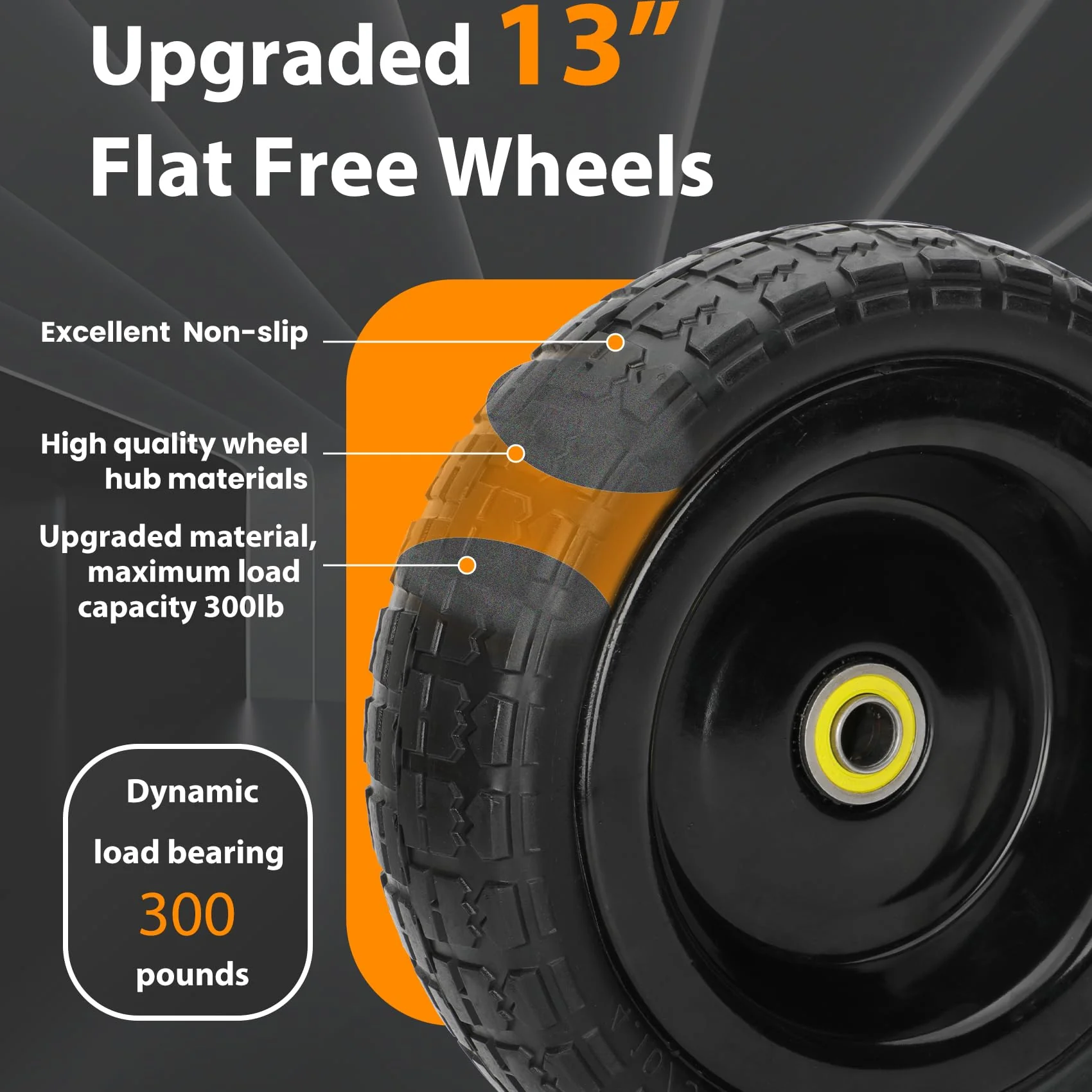 Pontuss 13 Flat Free Wheels Replacement for GOR Garden Cart