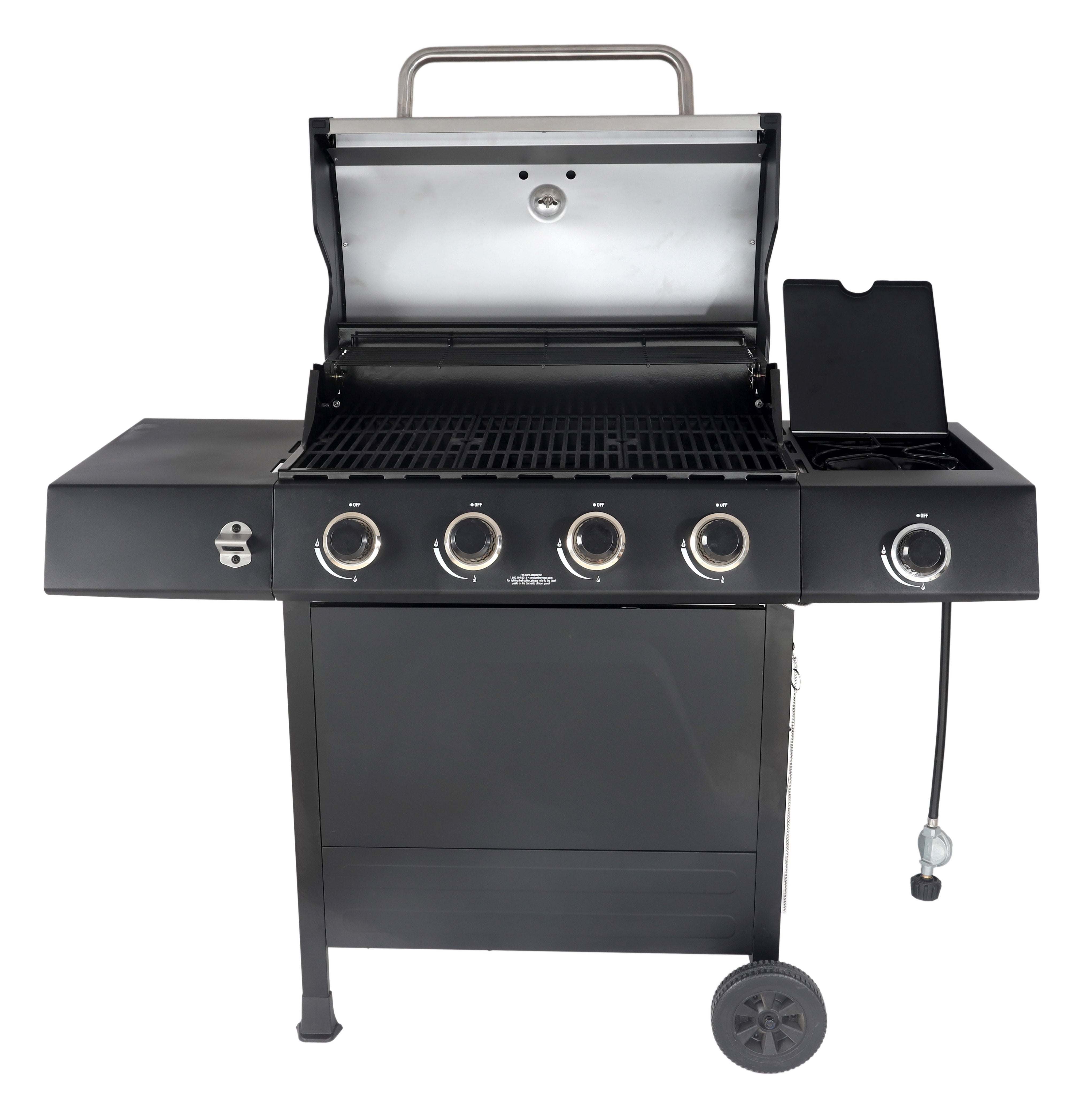 4-Burner Propane  Gas Grill with Side Burner. Stainless Steel & Black