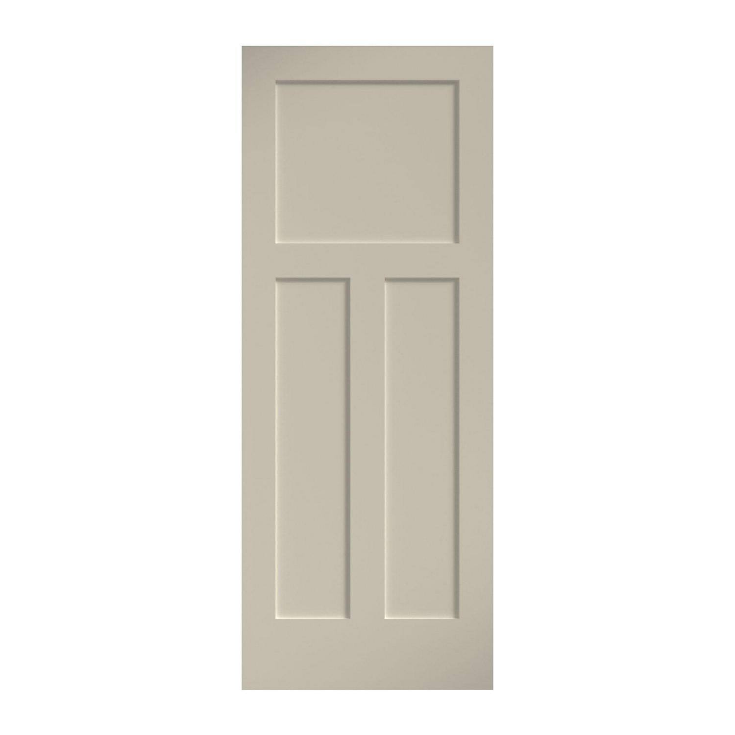 EightDoors 80 inch x 24 inch x 1-3/8 inch 3-Panel Craftsman Shaker White Primed Solid Wood Core Interior Slab Door