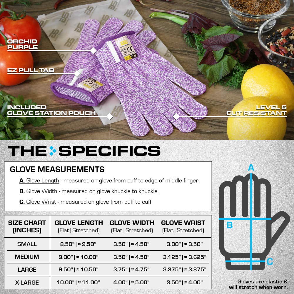 Station Ultra Durable Series Cut Resistant Gloves - Cutting Gloves for Chefs. BBQ and Cooking - Level 5 Protection; Food Grade Safe Cut Proof Gloves - Purple. Medium Size
