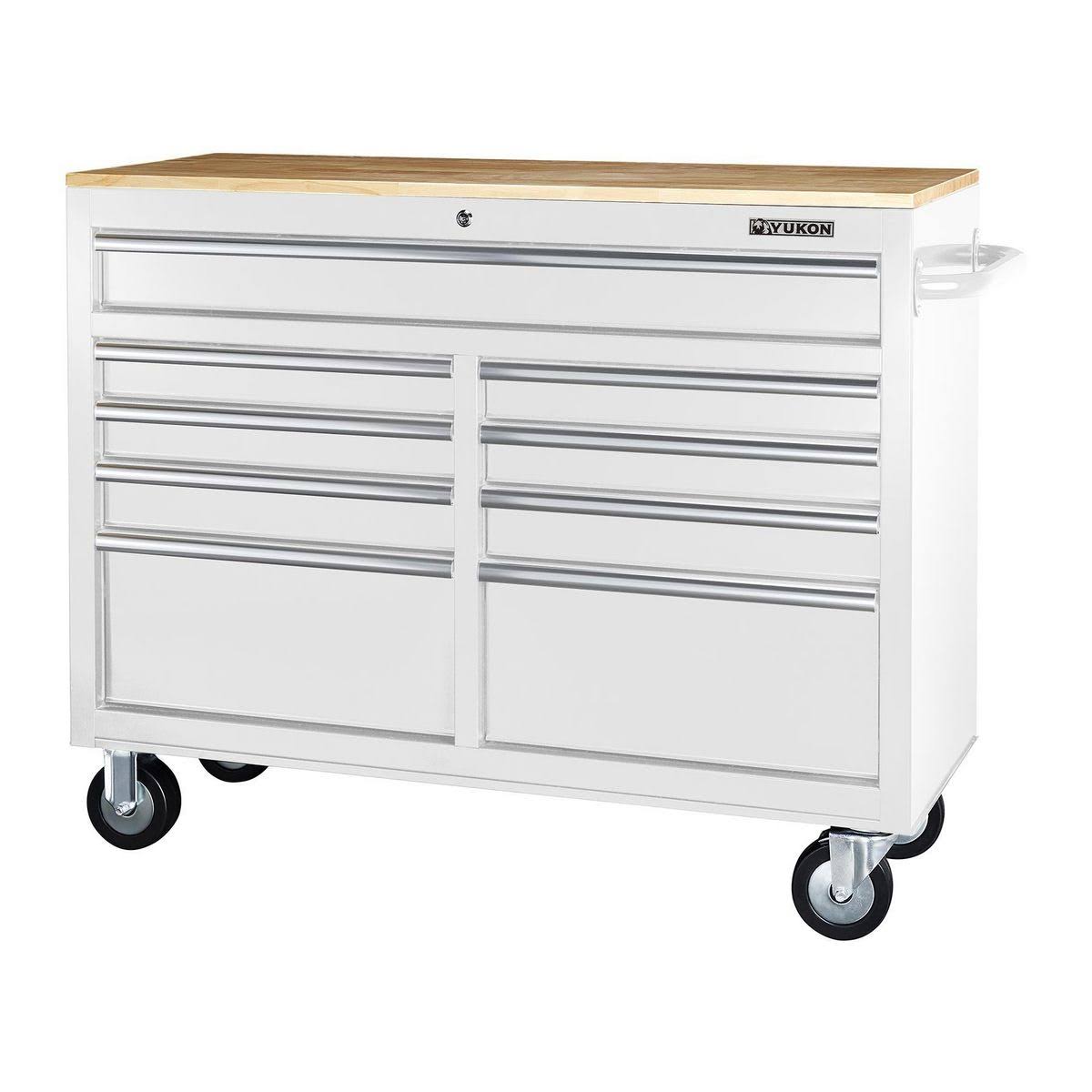 Yukon 46 in. 9-Drawer Mobile Storage Cabinet with Solid Wood Top