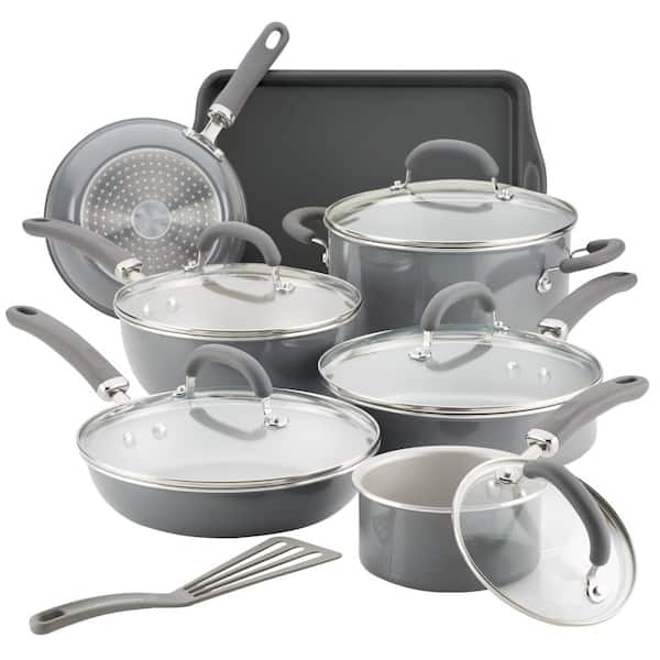Create Delicious 13-Piece Aluminum Nonstick Cookware Set in Gray Shimmer