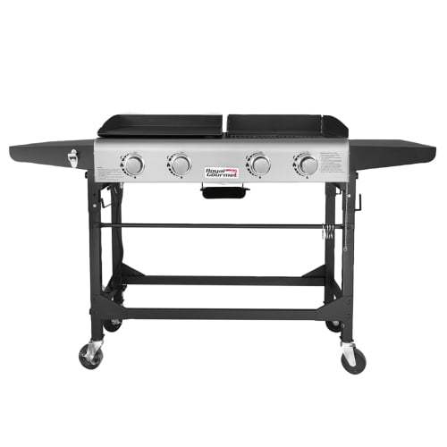 Gourmet 4-Burner GD401 Portable Flat Top Gas Grill and Griddle Combo with Folding Legs
