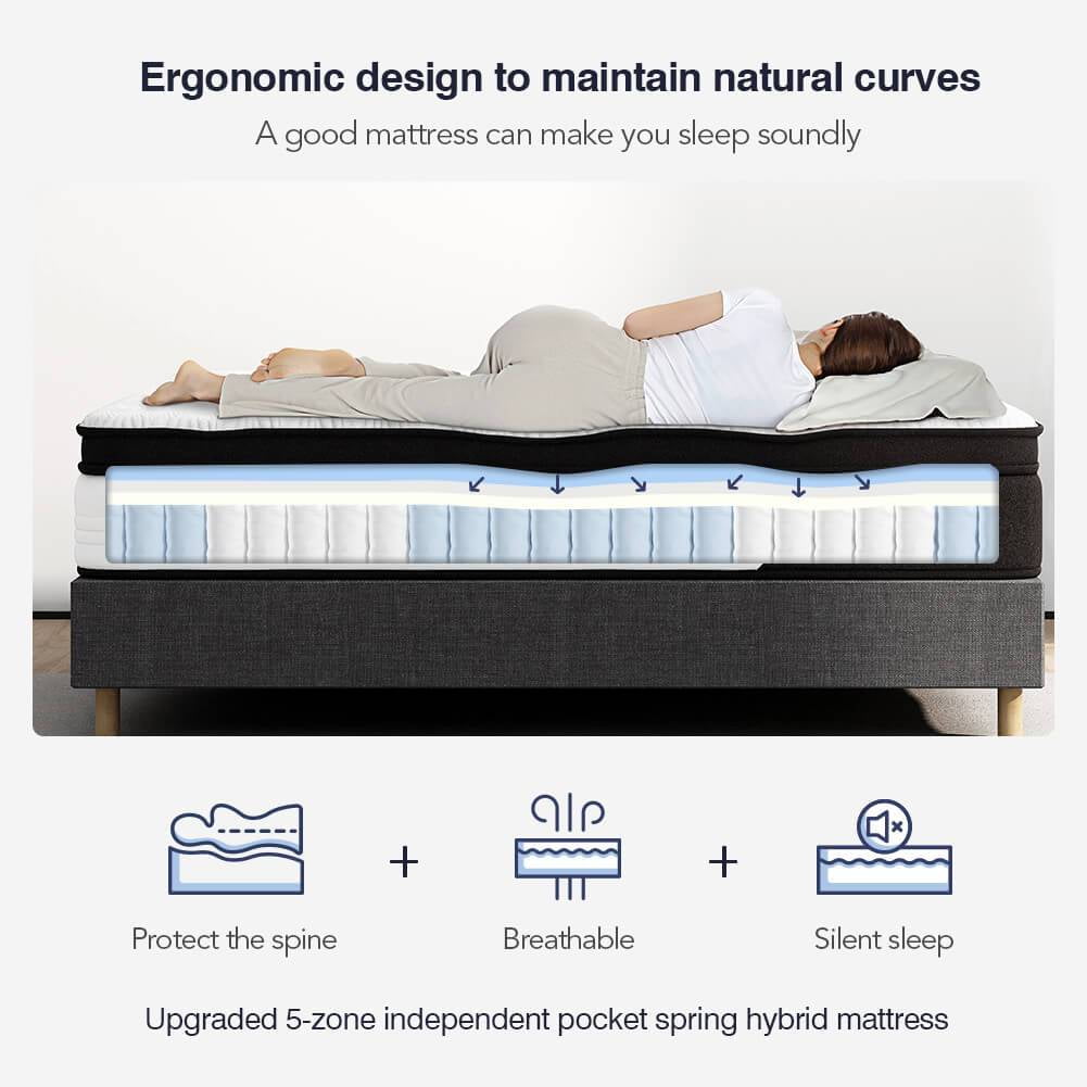 Queen Size Hybrid Mattress. 12-Inch Mattress in a Box. Pocketed Innerspring and Memory Foam Mattress. Medium Firm with Pillow Top. Supportive