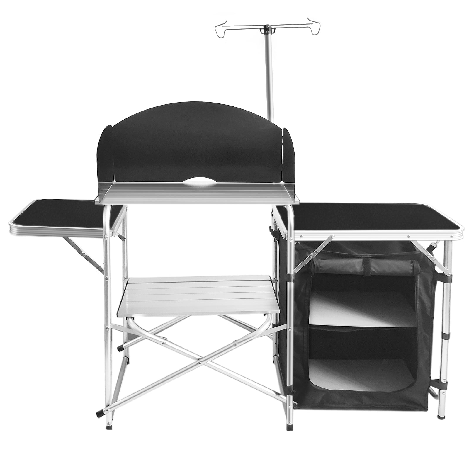 Camping Kitchen Station Aluminum Outdoor Cook Table Camping Table Black