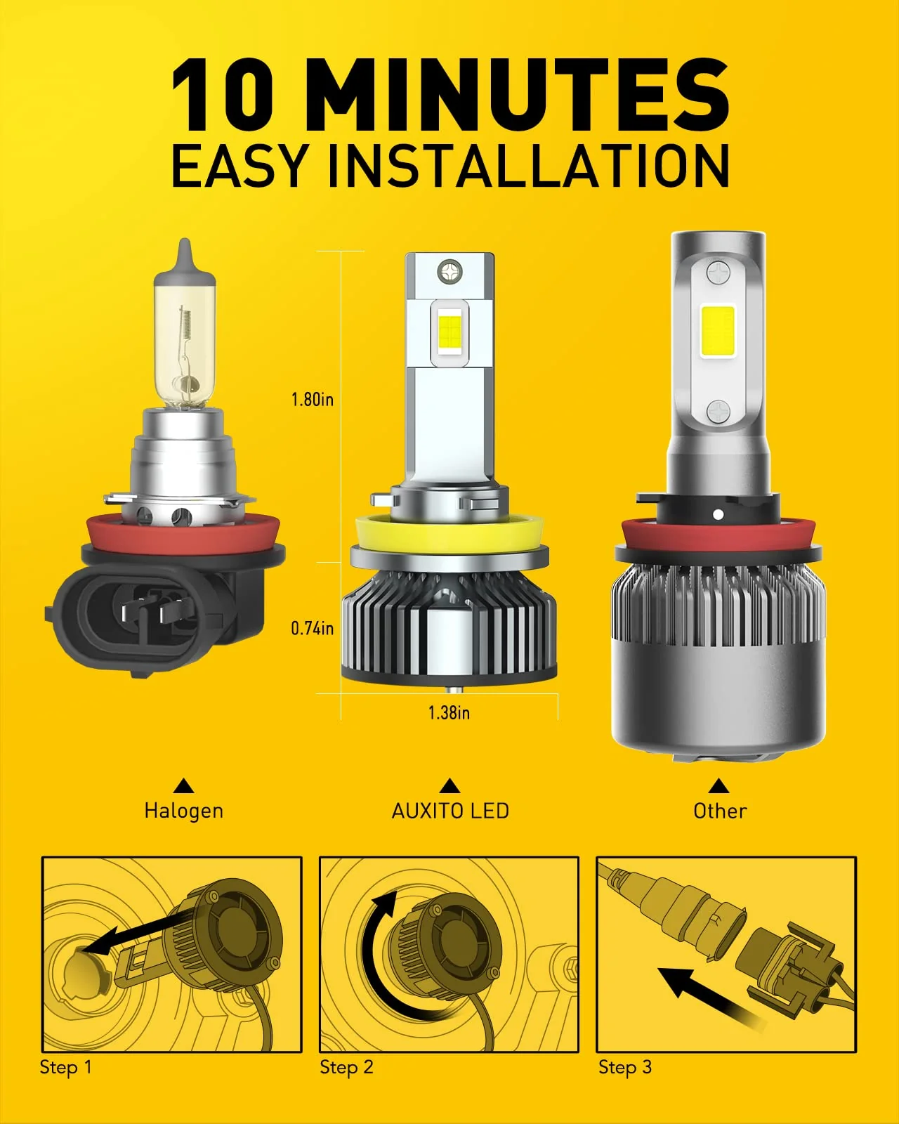 AUXITO H11 LED Bulbs. 120W 24000LM Per Set. 900% Brighter